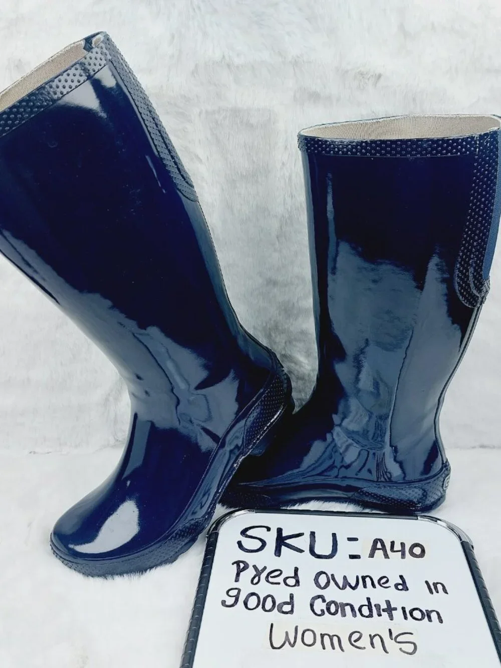 Crocs Women's Navy Tall Gloss Rubber Mid-Calf Outdoor Rain Boots Size 7